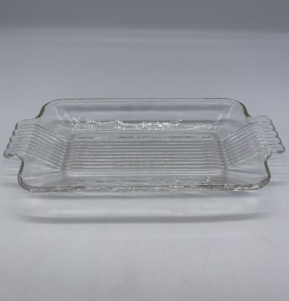 Vintage Ribbed Clear Glass Butter Dish *NO LID MCM 10" x 5" Fits Lids 6" x 2.5"